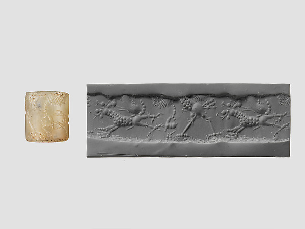 Cylinder seal with mythological contest scene by an unrecorded maker, The Metropolitan Museum of Art