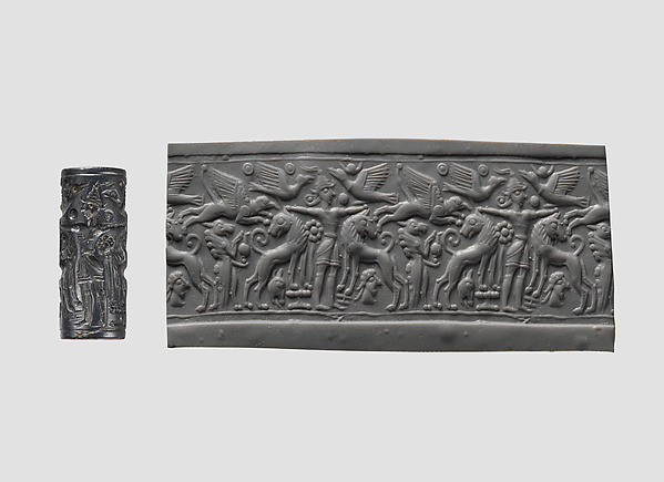 Cylinder seal and modern impression: Master of Animals between lions, griffins, Minoan genius by an unrecorded maker, The Metropolitan Museum of Art