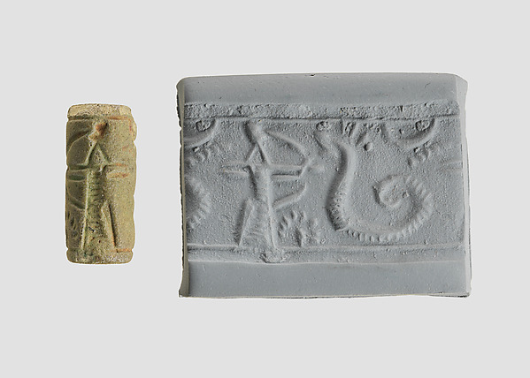 Cylinder seal with hunting scene by an unrecorded maker, The Metropolitan Museum of Art