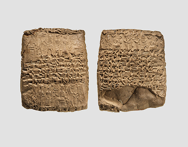 Cuneiform tablet case impressed with two cylinder seals, for cuneiform tablet 1983.135.5a: court deposition by an unrecorded maker, The Metropolitan Museum of Art