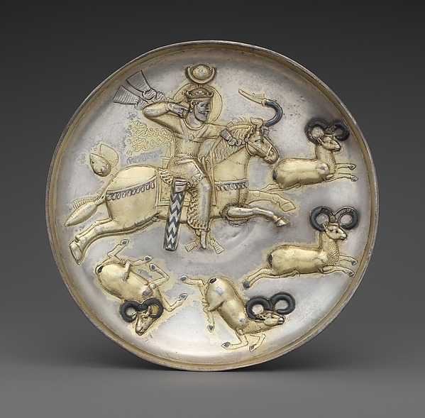 Sasanian plate with king hunting rams