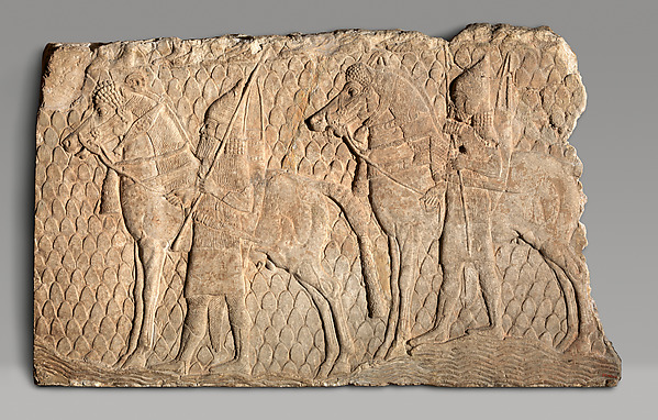 Relief fragment: cavalrymen along a stream in mountainous terrain 20 3/4 x 33 1/2 in. (52.8 x 85 cm)