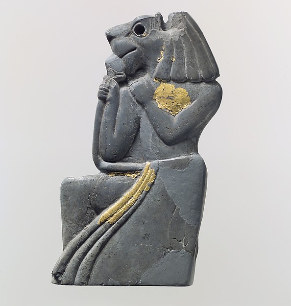 Plaque fragment: kneeling lion-headed figure 3 7/8 x 1 7/8 in. (9.8 x 4.8 cm)