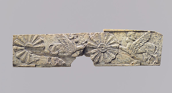 Panel fragment with winged sphinxes and rosettes 1.06 x 4.17 in. (2.69 x 10.59 cm)