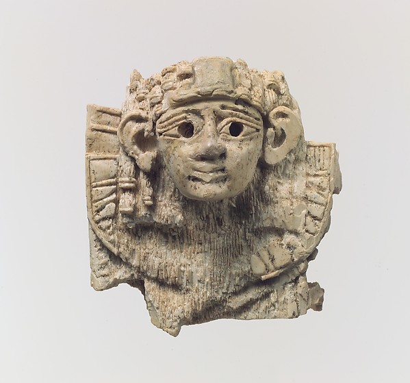 Openwork furniture plaque with head of a sphinx 4.12 x 4.5 in. (10.46 x 11.43 cm)