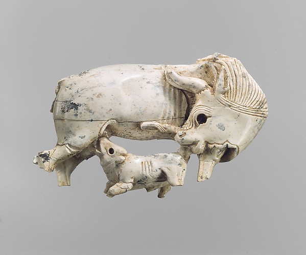 Openwork furniture plaque with a cow suckling a calf 1.73 x 3.19 x 0.59 in. (4.39 x 8.1 x 1.5 cm)
