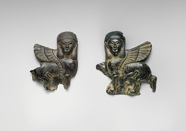 Plaque in the form of a sphinx 5 1/4 x 5 1/8 in. (13.3 x 13 cm)
