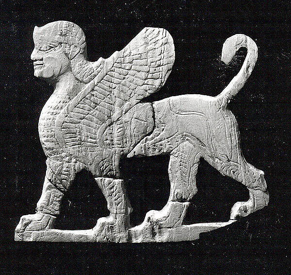 Plaque with a striding sphinx 2.2 x 2.48 in. (5.59 x 6.3 cm)
