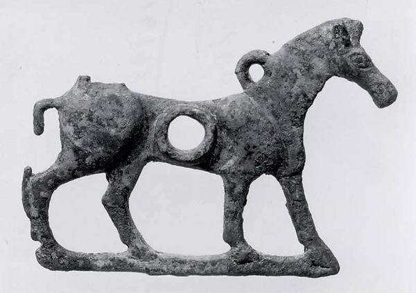 Horse bit cheekpiece in form of a striding horse 3.5 in. (8.89 cm)