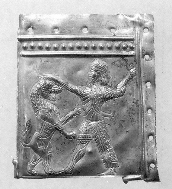 Panel fragment with a lion hunt 2.28 x 1.93 in. (5.79 x 4.9 cm)