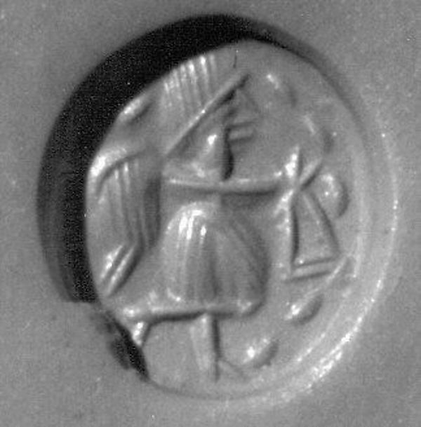 Stamp seal and modern impression: winged figure Diam. 1.2 cm x Th. .2 cm