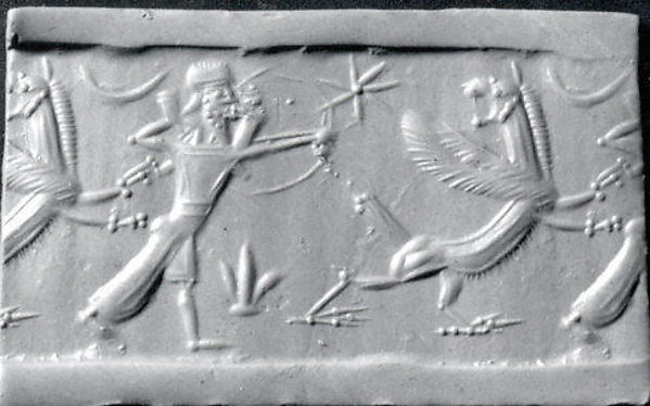 Cylinder seal with mythological contest scene by an unrecorded maker, The Metropolitan Museum of Art