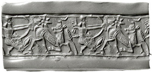 Cylinder seal and modern impression: hunting scene 0.87 in. (2.21 cm)