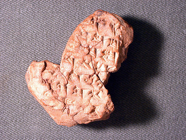 Cuneiform tablet: fragment 0.87 x 1.89 x 2.24 in. (2.21 x 4.8 x 5.69 cm)