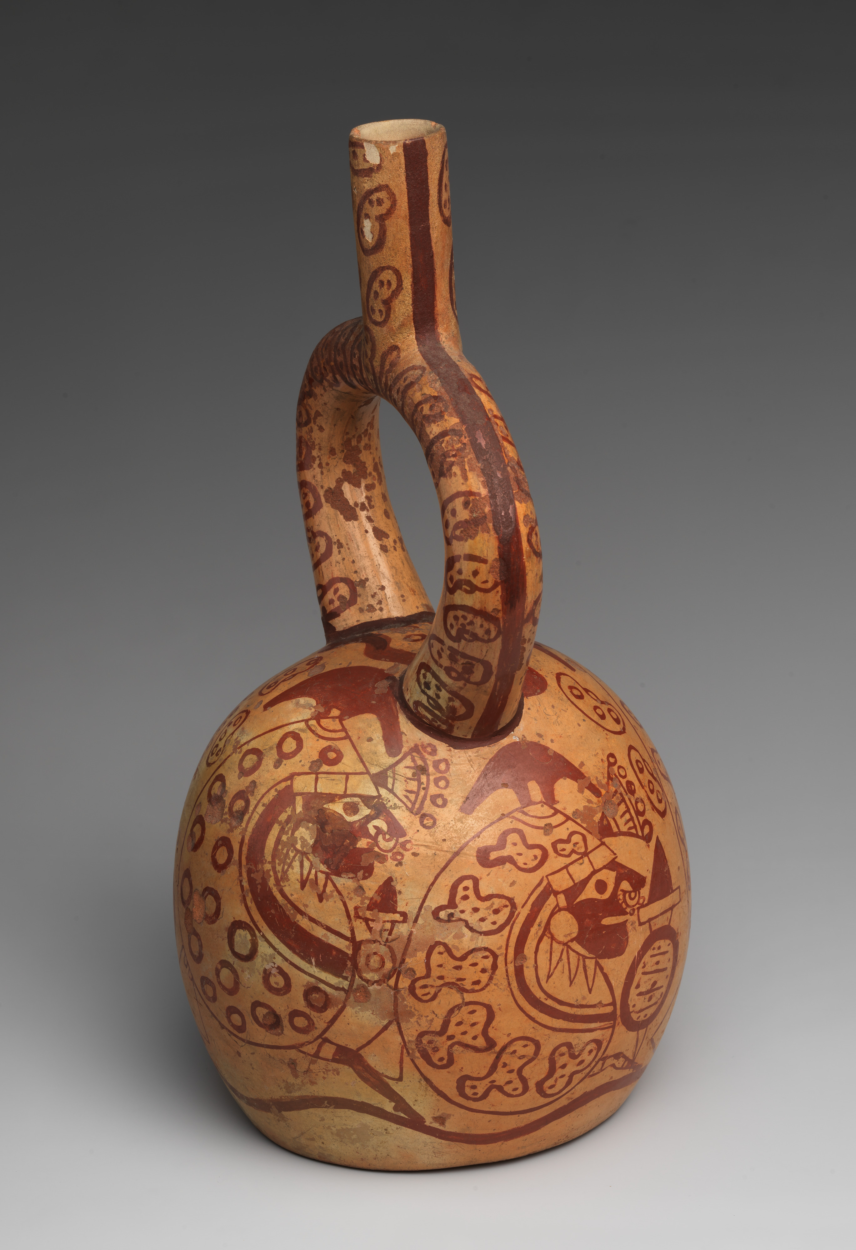 Moche artist(s) - Stirrup-spout bottle with bean warriors - Moche