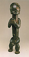 Figure from a Reliquary Ensemble: Seated Male Holding Vessel, Wood, brass or copper, Fang peoples