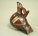 Bridge and Spout Bottle in Bird Form, Ceramic, pigment, Nasca