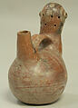 Bridge and Spout Bottle in Bird Form, Ceramic, pigment, Vicús