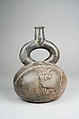 Stirrup Spout Bottle with Serpent, Ceramic, pigment, Moche