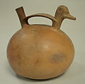 Bridge and Spout Vessel with Duck Head, Ceramic, slip, Nasca