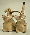 Bridge and Spout Bottle, Ceramic, pigment, Lambayeque (Sicán)