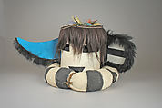 Rain Priest Mask, Leather, fur, feathers, paint, wood, cord, hair, Hopi