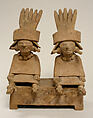 Two Ceramic Figures Seated on a Bench, Ceramic, Remojadas