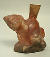 Tuber-inspired stirrup-spout bottle with monkeys, Moche artist(s), Ceramic, slip, Moche