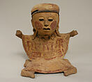 Seated female figure, Remojadas artist(s), Ceramic, slip, paint, Veracruz