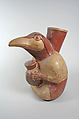 Bird Headed Figure Vessel, Ceramic, pigment, slip, Moche