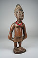 Twin Figure: Male (Ibeji), Workshop of Onipasinobe (Nigerian, Yoruba, Egbado or Ibarapa or Egba group), Wood, beads, camwood powder