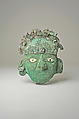 Face Mask Ornament, Silvered copper, shell, Moche