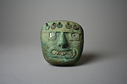 Face Mask Ornament, Gilded copper, shell, Moche