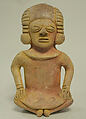 Ceramic Whistle in the Form of a Seated Male, Ceramic, pigment, Bahia
