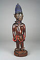 Twin Figure: Male (Ibeji), Wood, camwood powder, blueing, beads, metal, Yoruba peoples, Oyo group