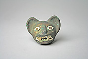 Feline Head Ornament, Copper, shell, Moche