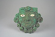 Mask Ornament, Copper, shell, turquoise, Moche