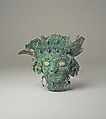 Face Mask Ornament, Gilded copper, shell, Moche