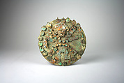 Disk, Gilded copper, silvered copper, shell inlay, Moche