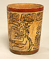 Cylindrical Vessel, Ceramic, slip, pigment, Maya