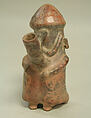 Bridge and Spout Bottle with Seated Prisoner, Ceramic, pigment, Vicús