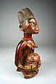 Sango Shrine Figure: Kneeling Female with Bowl, Wood, beads, red powder, Yoruba peoples