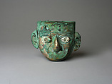Face Mask Ornament, Gilded copper, shell, Moche