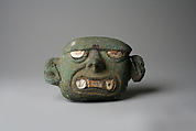Face Mask Ornament, Silvered copper, shell, Moche