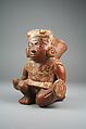 Stirrup Spout Bottle with Warrior, Ceramic, slip, Moche