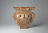 Copper Face Mask Ornament, Copper, silver gilt (?), Vicús