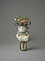 Chalk Figure Ornament, Chalk, Silvered copper, gilded copper, turquoise, Moche