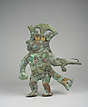 Profile Warrior Ornament, Gilded copper, shell, turquoise, Moche