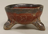 Miniature Tripod Vase, Ceramic, slip, pigment, Aztec