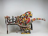 Hornbill Figure (Kenyalang), Wood, paint, hair, glass beads, fiber, cloth, plastic, feathers, Iban people